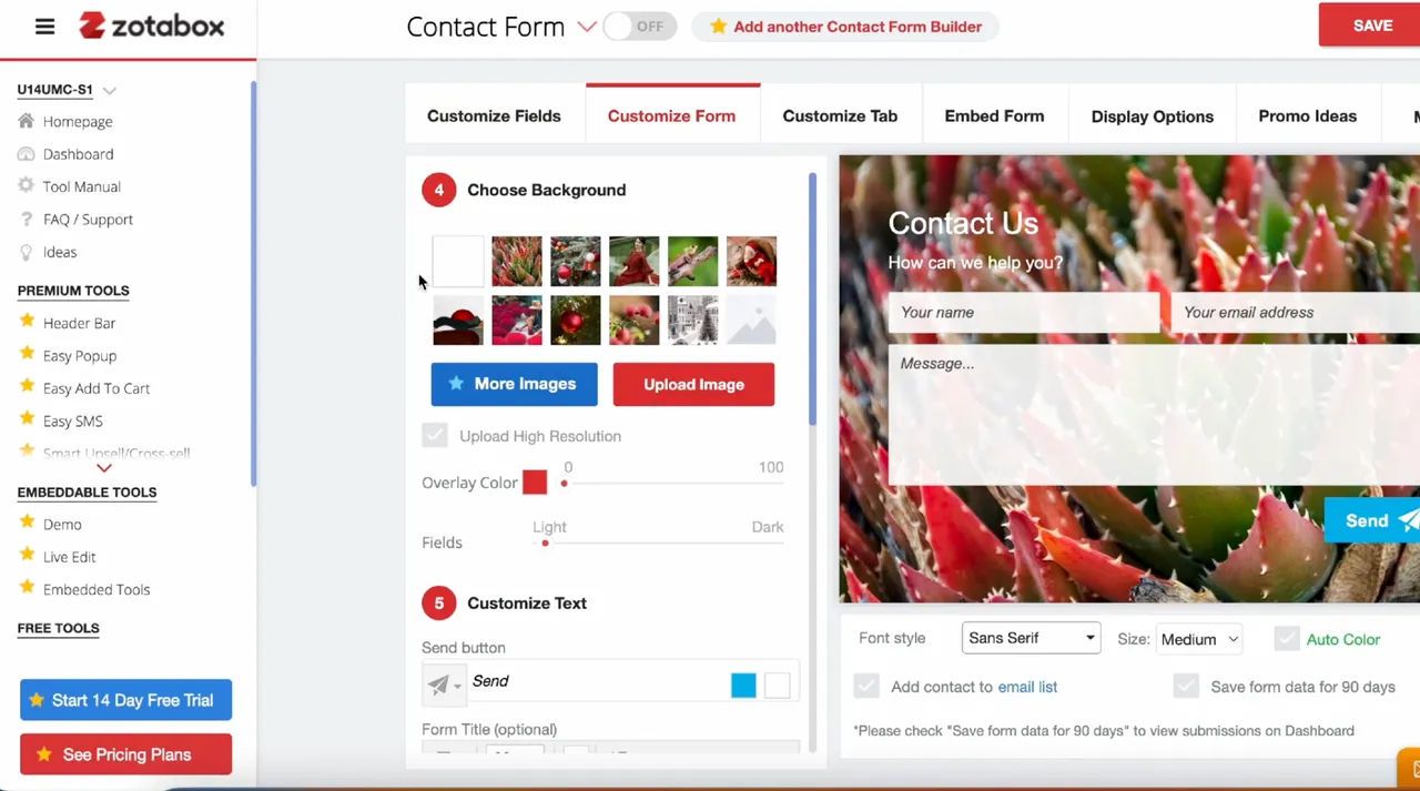 Customize your contact form with Zotabox 